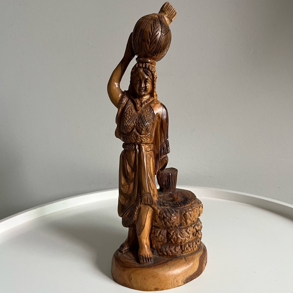 Vintage Hand Carved Olive Wood Samaritan Woman at the Well